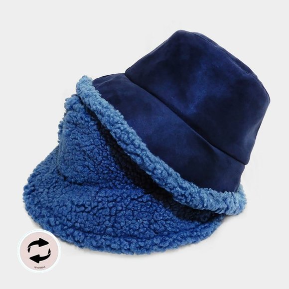 Reversible Faux Fur Sherpa Reversible Bucket Hat - Picture 4 of 5